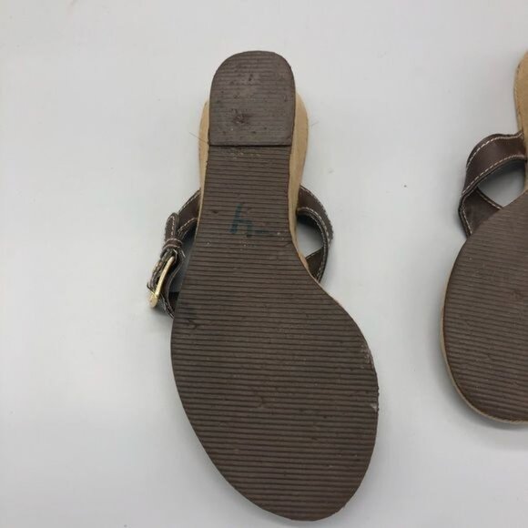 chaps brown wedged buckle high heels sandals flip flats 9.5 READ - Picture 7 of 11